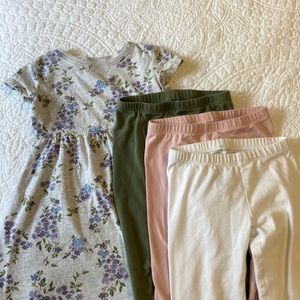Old Navy cotton short sleeve dress with 3 pairs of old navy leggings